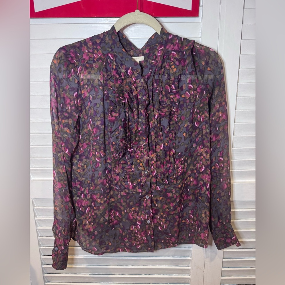 J.Crew Silk Floral Ruffle Blouse Size 6